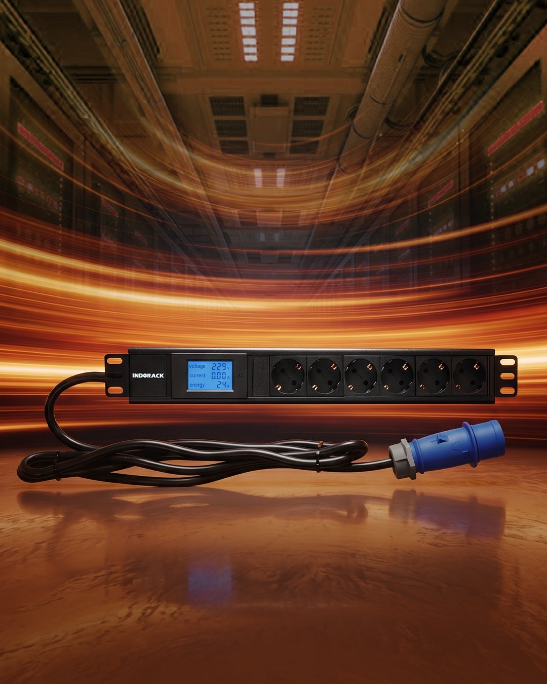 Power Distribution Unit 6 Outlet Socket Germany dengan AV Meter – PDU6GD-32L untuk Rack Server & Data Center